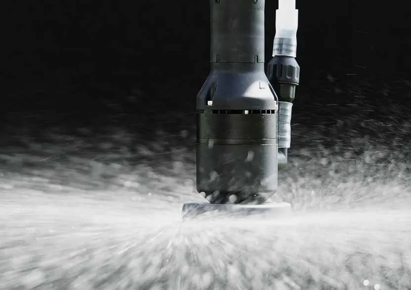 Close-up of an ABZ rotary-disc spray nozzle in operation